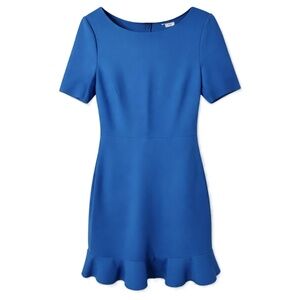 Diane von Furstenberg Blue Teal Shift Dress Ruffle Hem Short Sleeve Size 6
